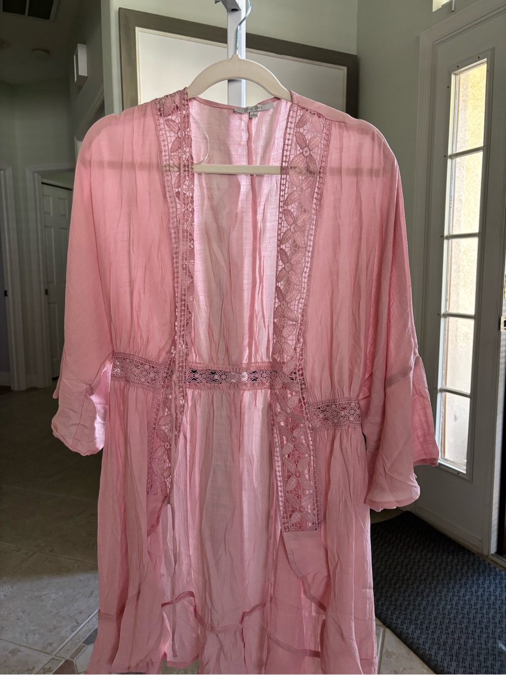 #111 Love Tree Light Pink Lace-Trim Women's Robe